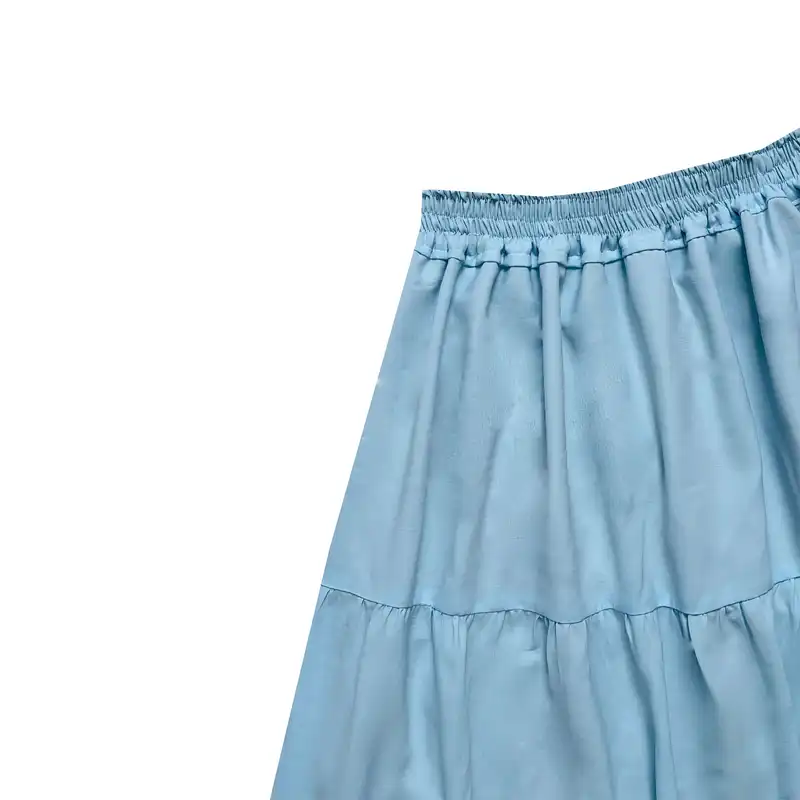 دامن چین‌دار زنانه مدل کمر کشی طبقه ای رنگ آبی روشن