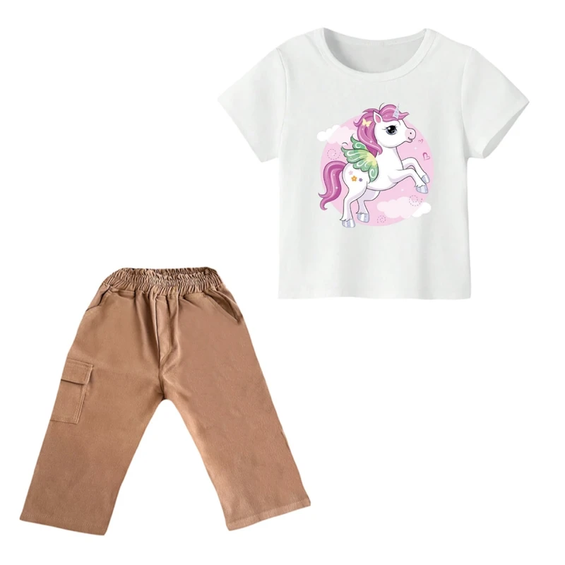 ست تی شرت و شلوارک دخترانه مدل یونیکورن کد ۲۶