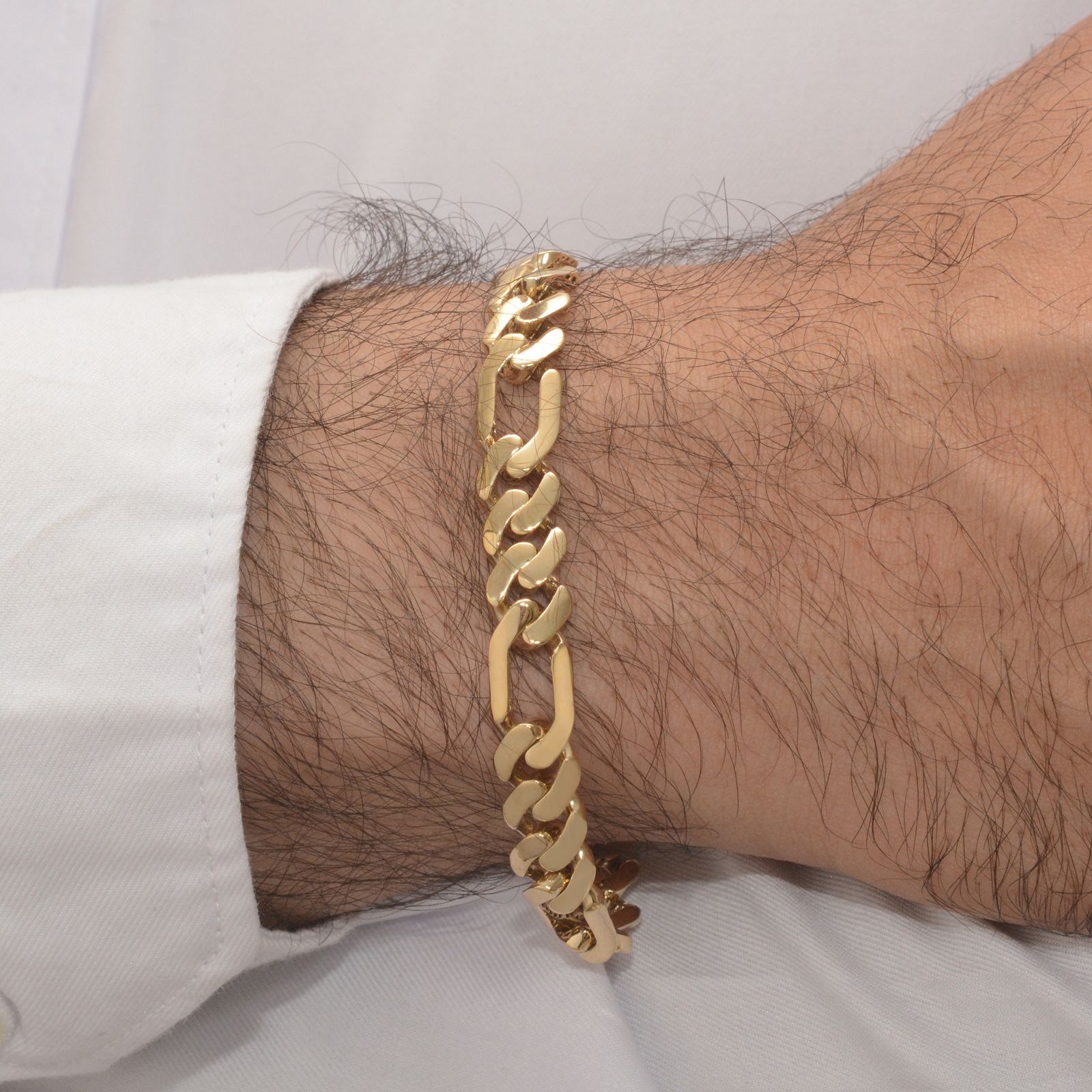 دستبند طلا 18 عیار مردانه طلای مستجابی مدل فیگارو کد M16 -  - 2
