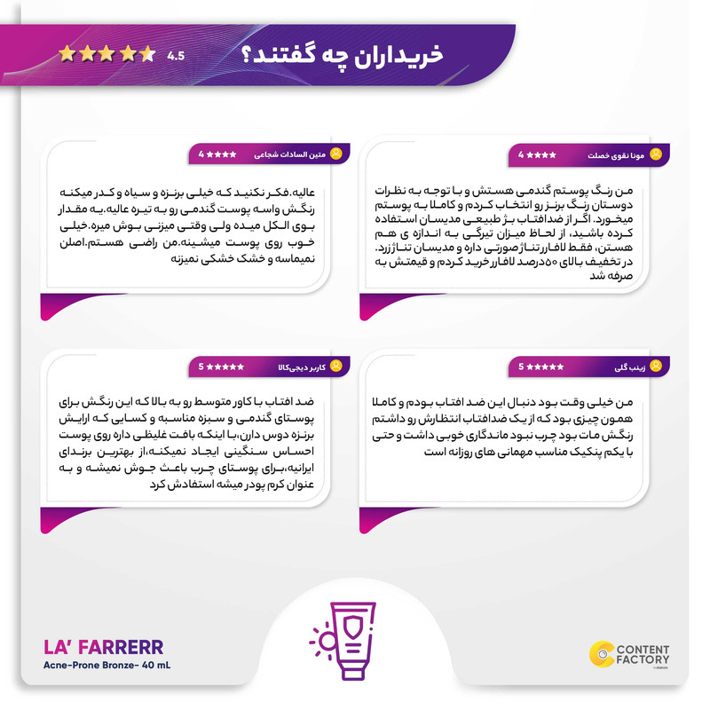 کرم ضدآفتاب رنگی لافارر مدل SPF40، مناسب پوست‌های چرب، حجم 40 میلی‌لیتر