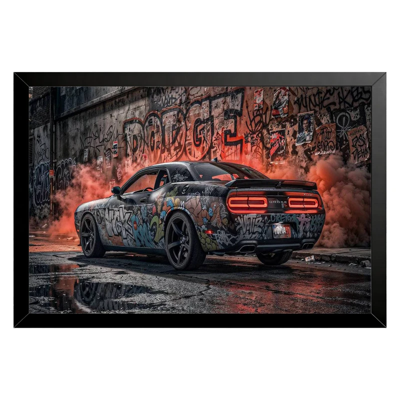 تابلو بکلیت طرح ماشین و خودرو Dodge Challenger SRT Hellcat مدل B-pe130243 فریم مشکی