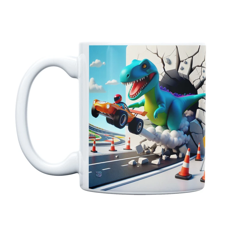 ماگ حس آمیزی طرح سه بعدی مدل دایناسور و مسابقه اتومبیلرانی کد 8