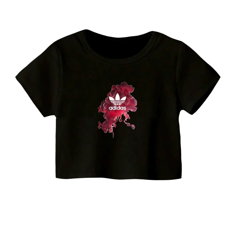 کراپ‌ تی‌شرت آستین کوتاه زنانه مدل اسپرت کد 52 رنگ مشکی