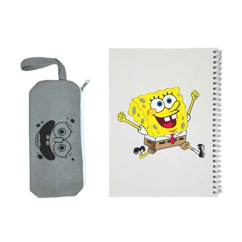 دفتر مشق 50 برگ مدل باب اسفنجی به همراه جامدادی