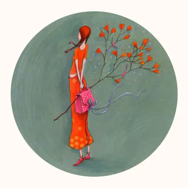 بشقاب دیوارکوب سفالی طرح دختر بهاری کد 14