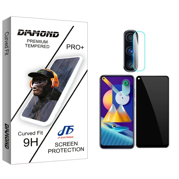 محافظ صفحه نمایش حریم شخصی جی اف مدل Diamond Pro مناسب برای گوشی موبایل سامسونگ Galaxy M11 به همراه محافظ لنز گوشی