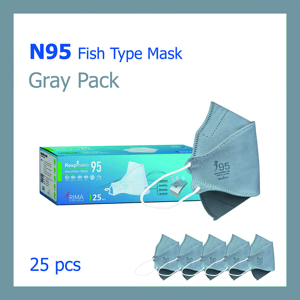 ماسک تنفسی ریما مدل سه بعدی N95 نانوالیاف بسته 25 عددی