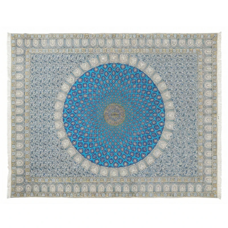 رومیزی قلمکار صنایع دستی فاخر مدل اسپادانا طرح گنبد مسجد شیخ لطف الله اصفهان کد 280p220Mosque-YpB-XXXL