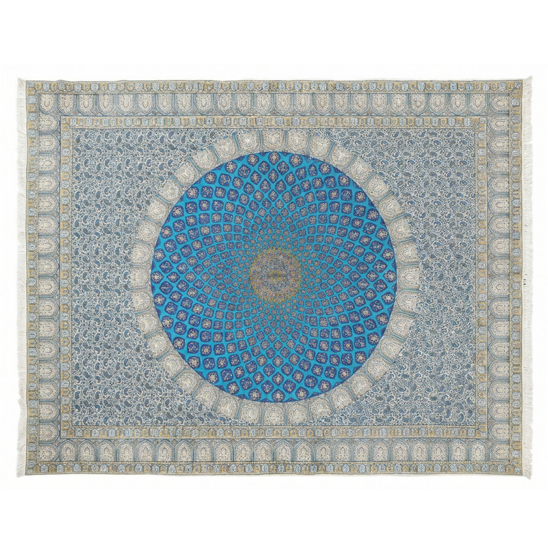 رومیزی قلمکار صنایع دستی فاخر مدل اسپادانا طرح گنبد مسجد شیخ لطف الله اصفهان کد 280p220Mosque-YpB-XXXL
