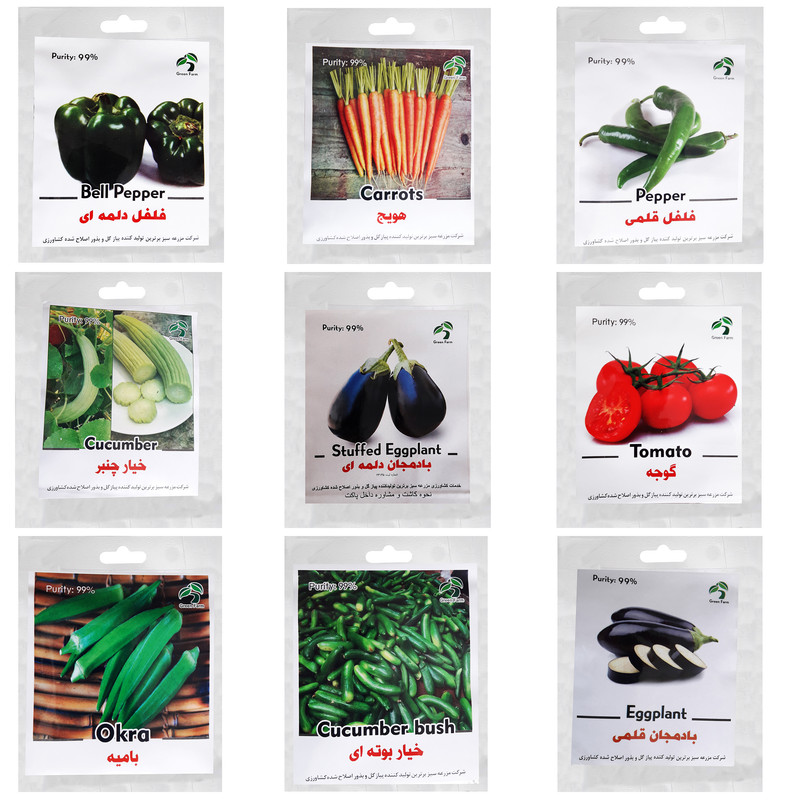 مجموعه کاشت بذر صیفی جات خانگی گرین فارم کد SFJ-G 12 بسته 9 عددی