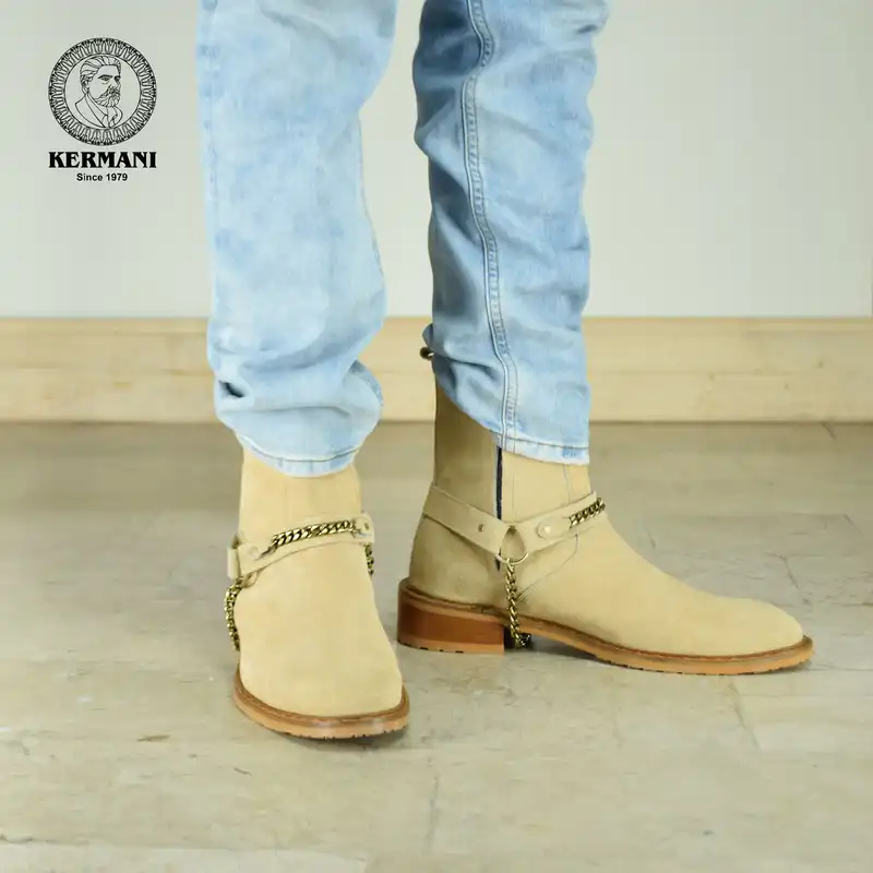 نیم بوت مردانه کرمانی مدل جیر دستدوز طبیعی کد 653 رنگ کرم