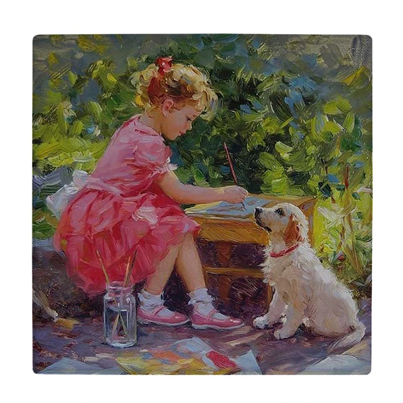 زیر لیوانی  طرح نقاشی دختر بچه و سگ کد    5989907_4950