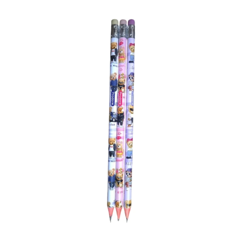 مداد مشکی پرودون مدل پاک کن دار طرح تدی بسته 3 عددی