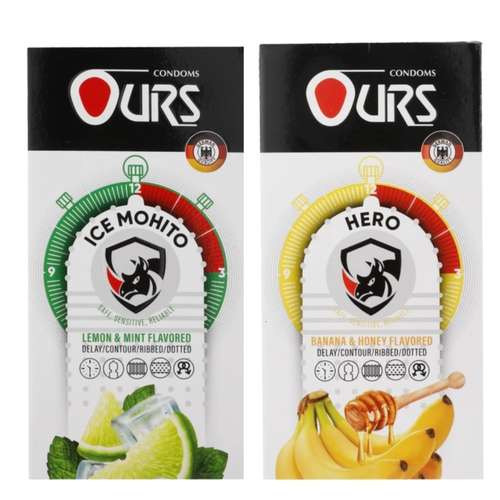 کاندوم تاخیری اورز مدل ICE MOHITO بسته 12 عددی به همراه کاندوم خاردار اورز مدل HERO بسته 12 عددی