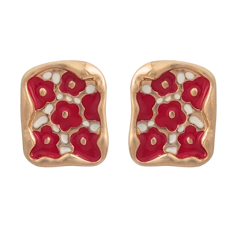 گوشواره میخی زنانه ژوپینگ مدل میناکاری گلدار مستطیلی