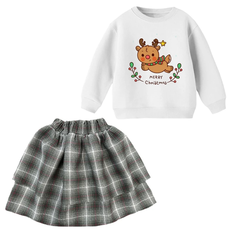 ست سویشرت و دامن دخترانه مدل گوزن کریسمس کد 1