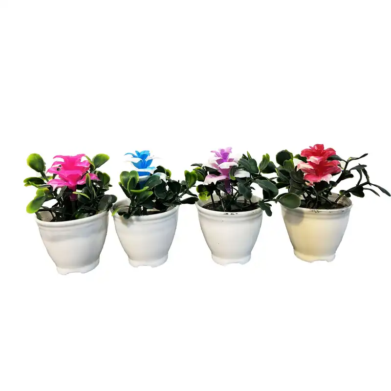 گلدان به همراه گل مصنوعی مدل گل رز مجموعه 4 عددی