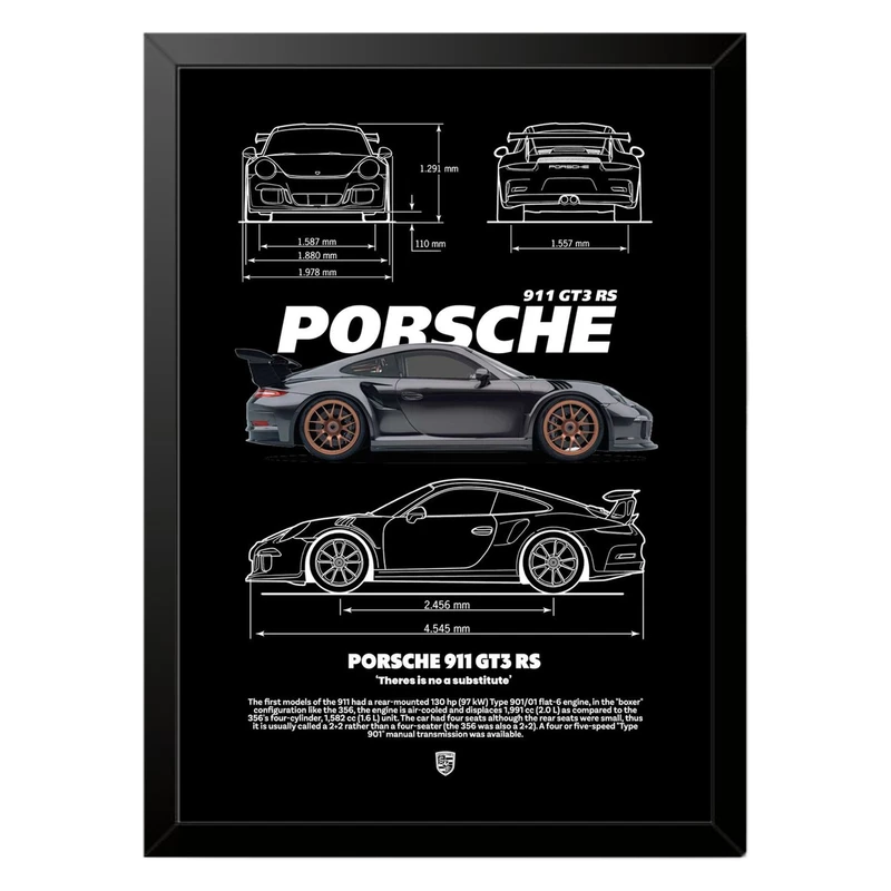 تابلو بکلیت طرح ماشین و خودرو پورشه PORSCHE 911 GT3 RS مدل b-po1568 فریم مشکی
