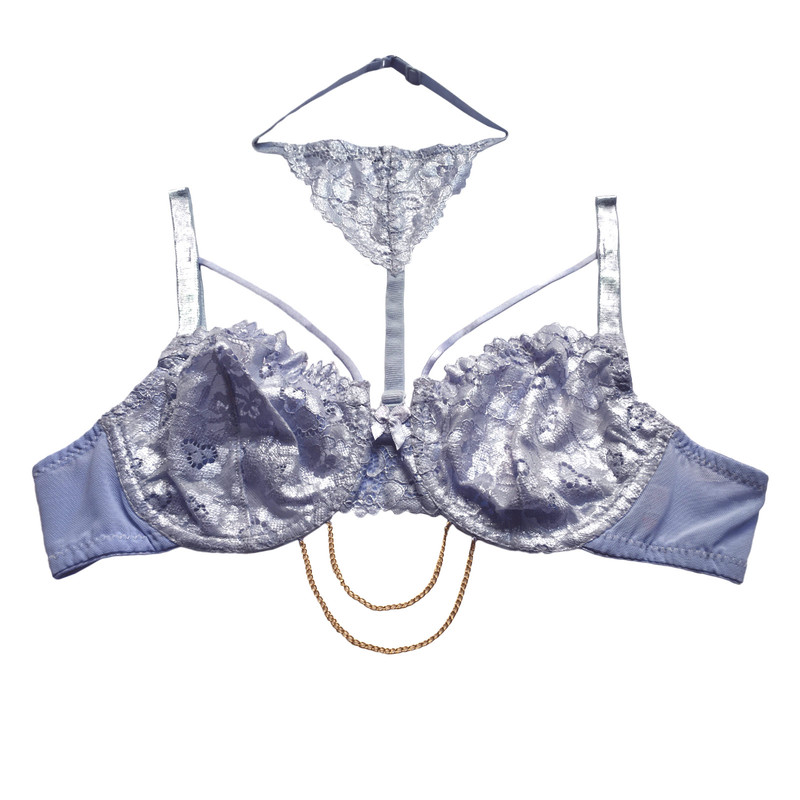 ست شورت و سوتین زنانه مدل یقه دار کد DN104 رنگ آبی آسمانی