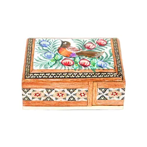 جا کارتی خاتم کاری مدل کشویی لبه صاف طرح گل و مرغ برجسته کد 7p5Gr