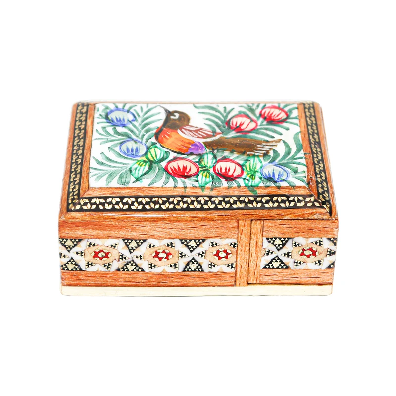 جا کارتی خاتم کاری مدل کشویی لبه صاف طرح گل و مرغ برجسته کد 7p5Gr