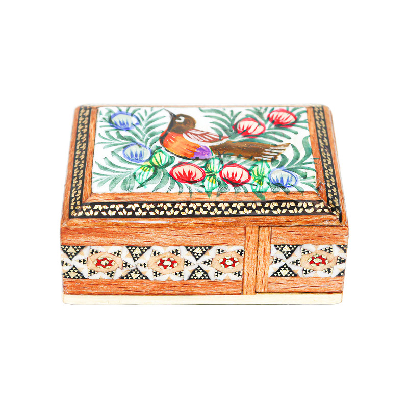 جا کارتی خاتم کاری مدل کشویی لبه صاف طرح گل و مرغ برجسته کد 7p5Gr