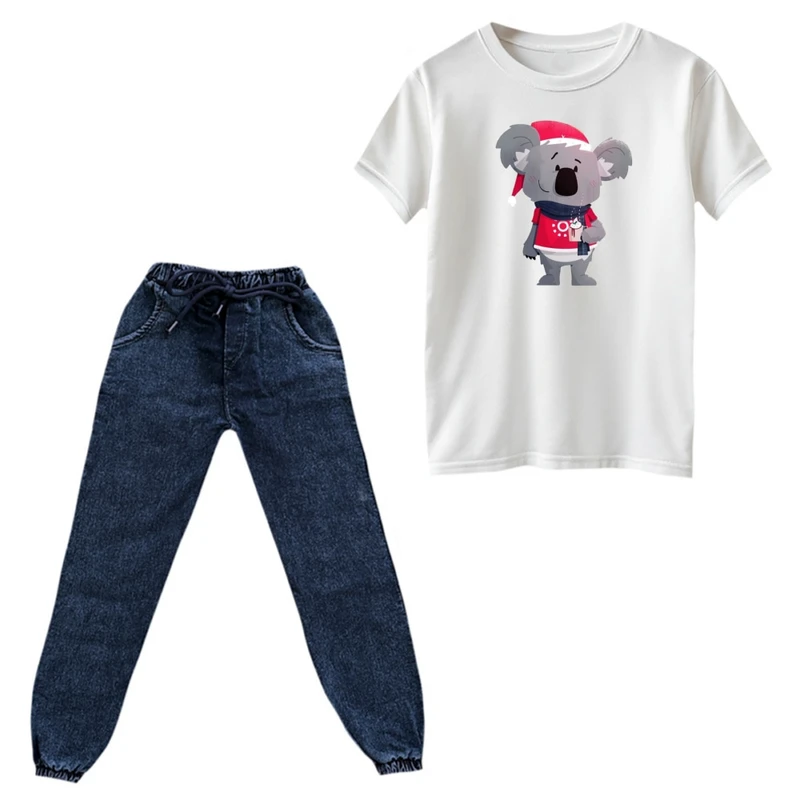 ست تی‌شرت و شلوار پسرانه مدل کوالا و کلاه