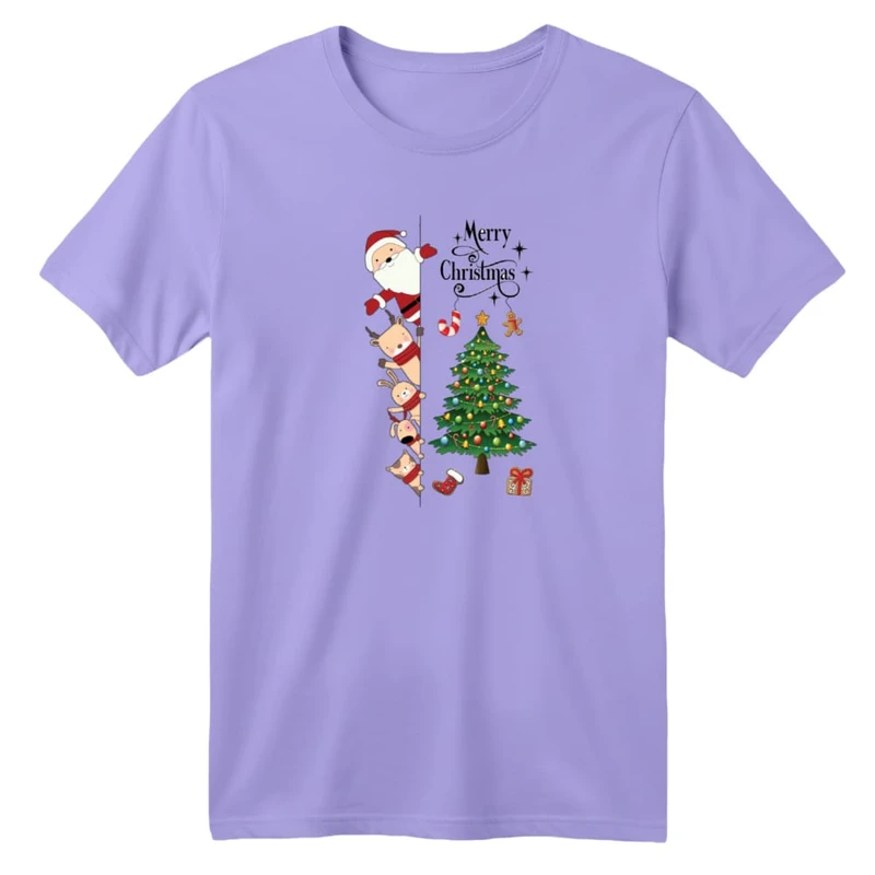 تی شرت آستین کوتاه بچگانه مدل بابانوئل و گوزن کریسمس کد 1