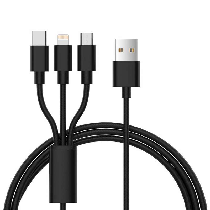 کابل تبدیل USB به microUSB /لایتنینگ /USB-C کاجیتل مدل 3in1 طول 1.2 متر
