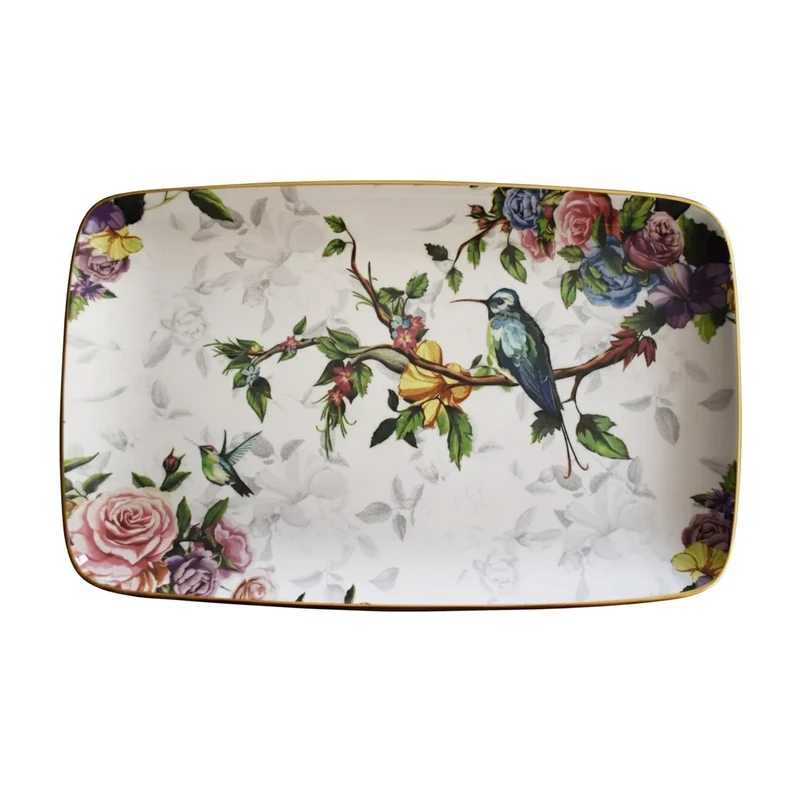 سینی بدون دسته گونول مدل گل و پرنده سایز 33X21 سانتی متر