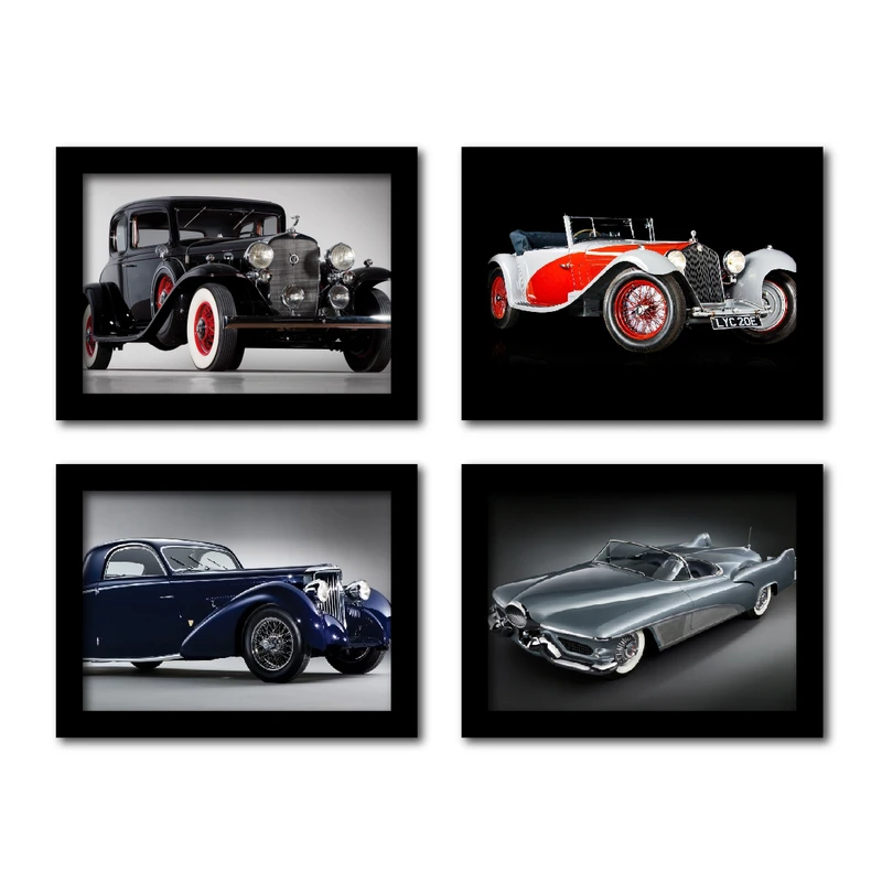 تابلو مدل ماشین طرح خودروهای کلکسیونی کد km classic -3 مجموعه 4 عددی