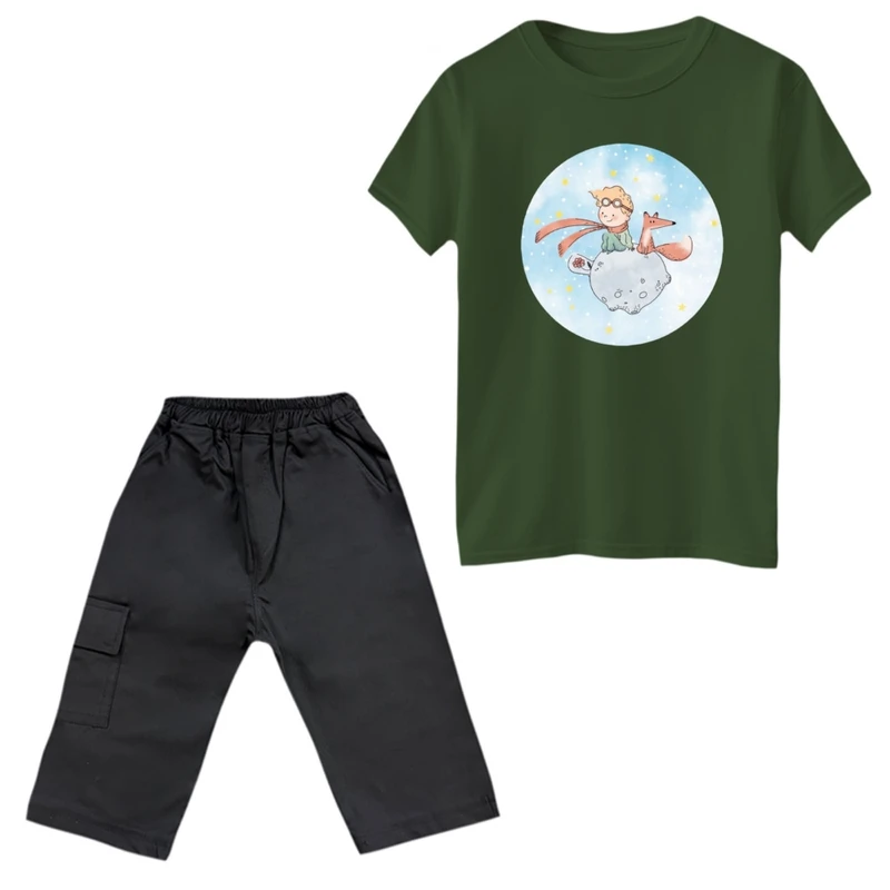 ست تی‌شرت و شلوارک پسرانه مدل شازده کوچولو و روباه