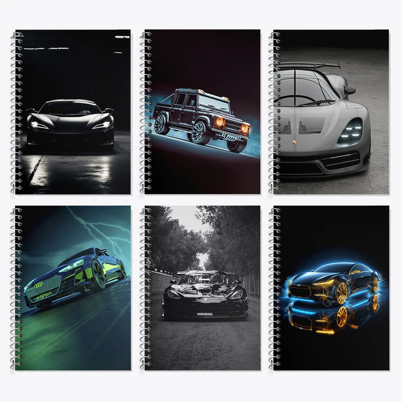 دفتر زبان 50 برگ خندالو مدل دو خط طرح ماشین اسپرت کد 603 مجموعه 6 عددی