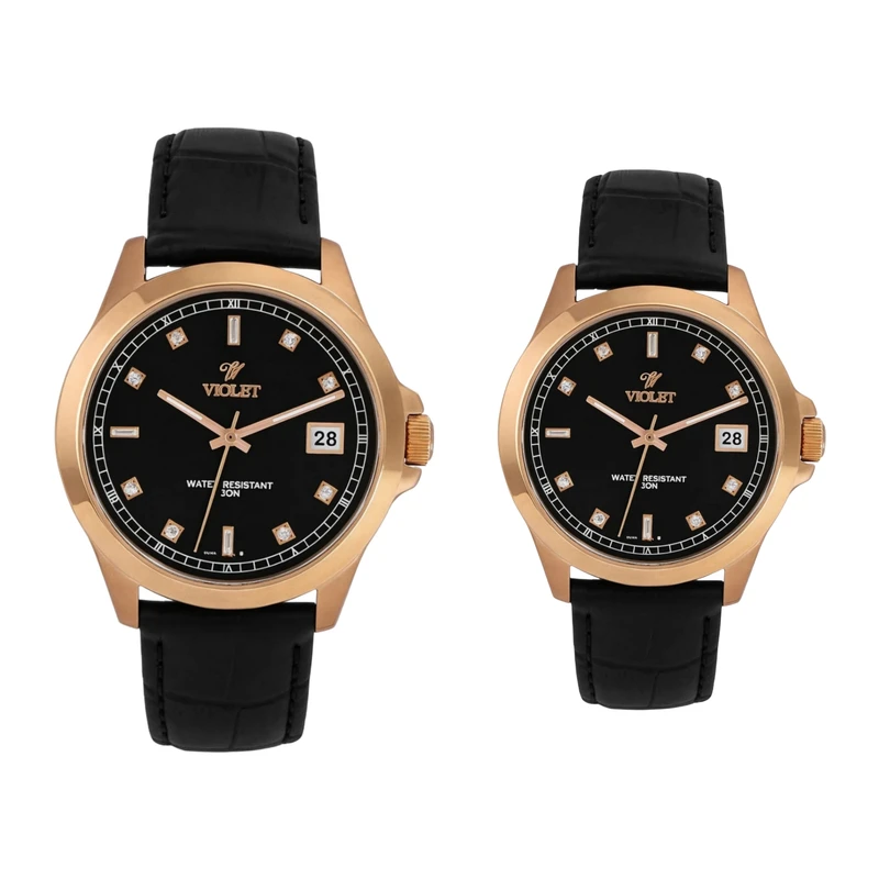 ست ساعت مچی عقربه‌ای کوارتز زنانه و مردانه ویولت مدل Vr.58906
