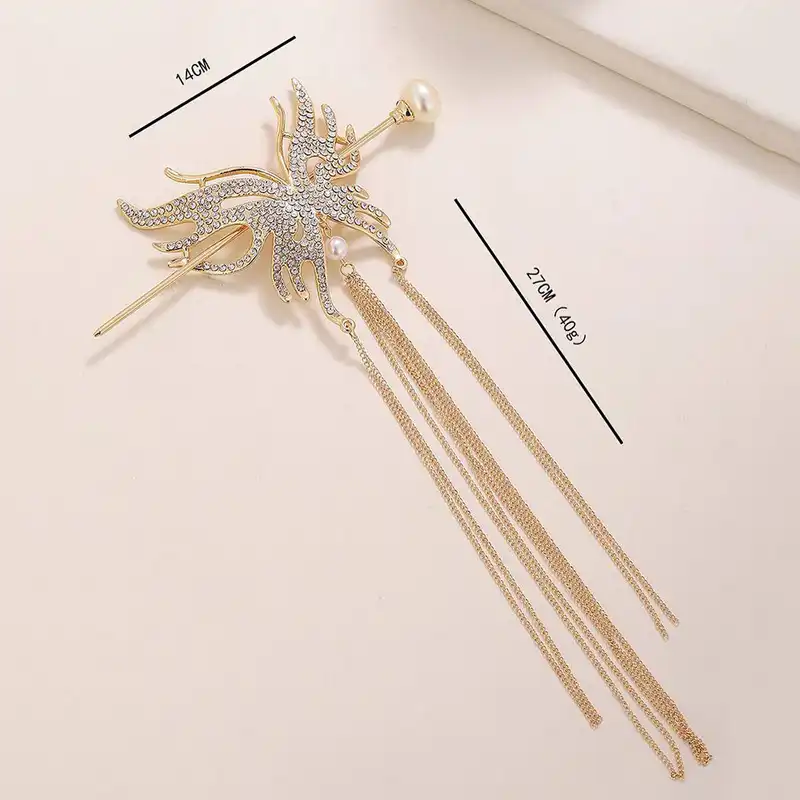 گیره مو زنانه مدل کانزاشی ژاپنی طرح پروانه نگین دار لوکس آویز بلند کد 4069