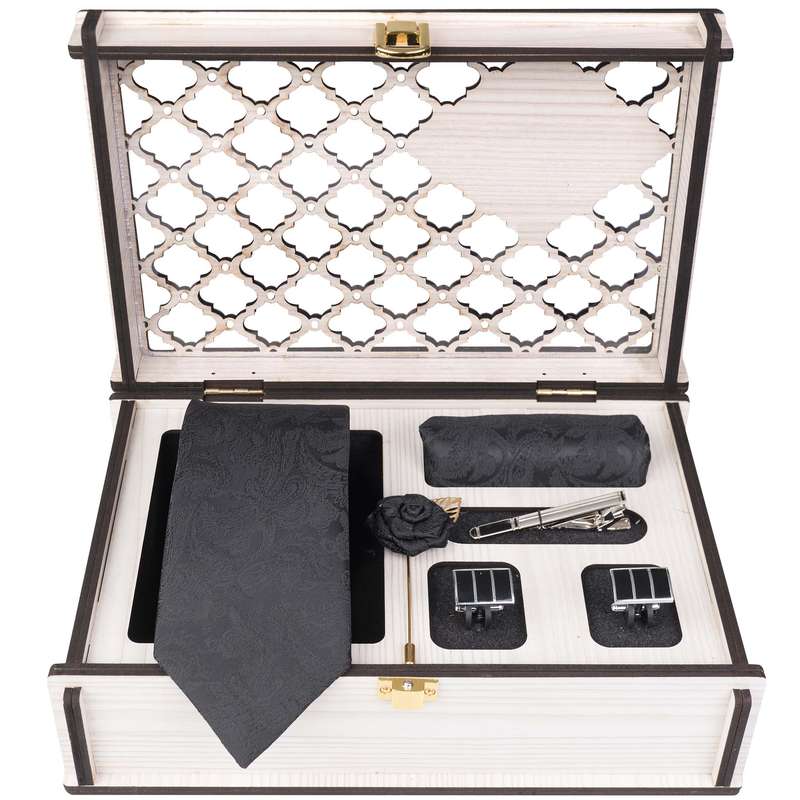 ست کراوات و دستمال جیب و دکمه سردست و گل کت مردانه جیان فرانکو روسی مدل GF-F949-BOX
