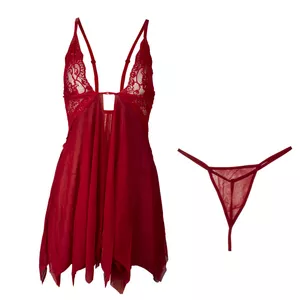 ست لباس خواب زنانه مدل تور و گیپور باز رنگ قرمز 