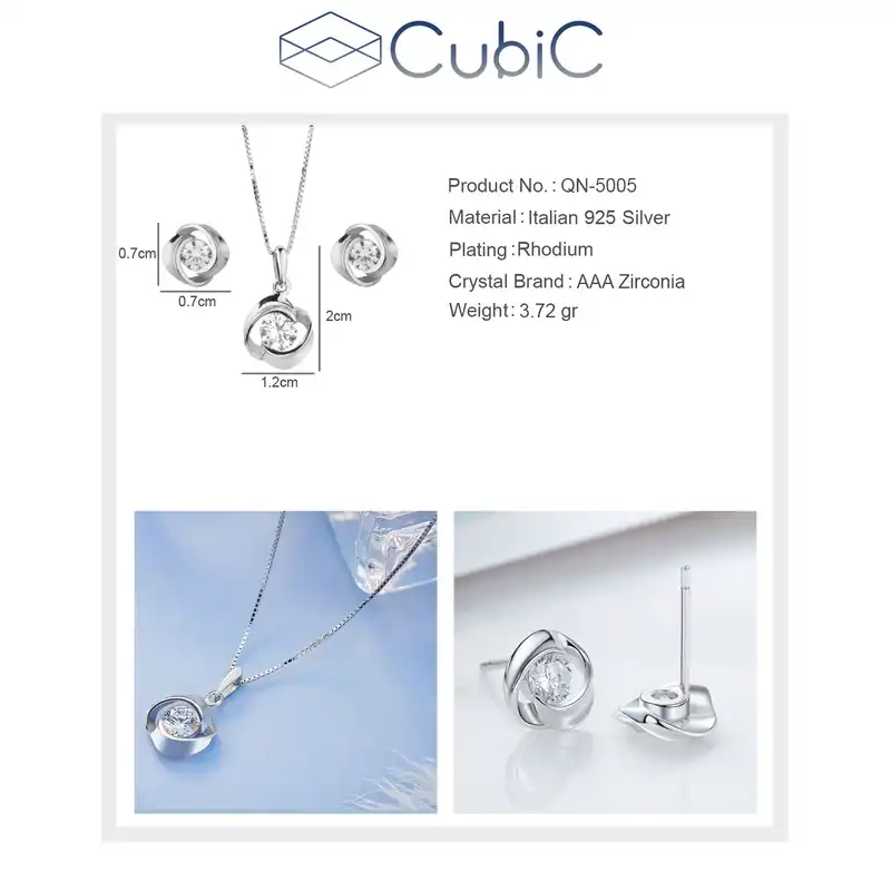 نیم ست نقره زنانه کوبیک مدل QN-5005