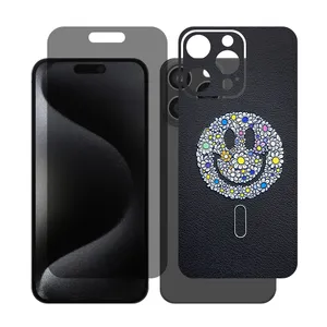 Glass Together model privacy screen protector suitable for Apple iPhone 15 Pro Max mobile phone with cover sticker on the back of the phone