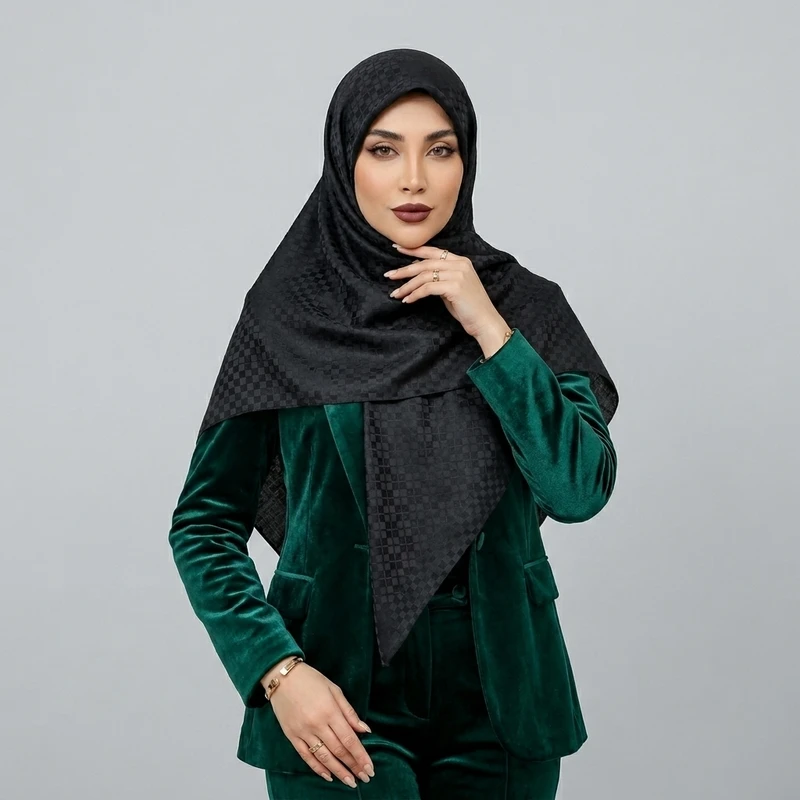 روسری زنانه ژاکارد براق ساده دو رو طرح‌دار مدل H13
