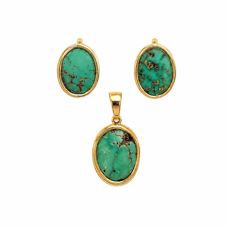 نیم ست طلا 18 عیار زنانه مان گالری مدل فیروزه بیضی کد HS01-0003800