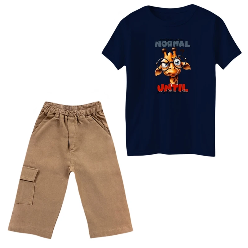 ست تی‌شرت و شلوارک پسرانه مدل زرافه عینکی