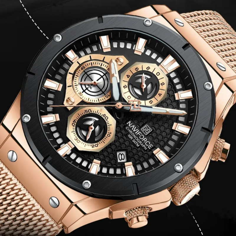 ساعت مچی عقربه‌ای مردانه نیوی فورس مدل سه موتوره کرنوگراف تقویمدار