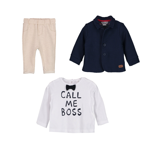 ست 3 تکه لباس نوزادی ال سی وایکیکی مدل پاپیونی 2121