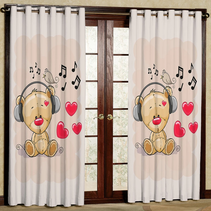 پرده مدل خرس و موزیک مخمل پانچی کد 4760 سایز 200x140 سانتی متر