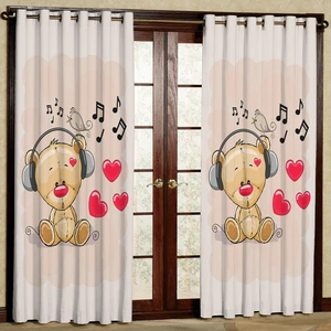 پرده مدل خرس و جوجه هازان پانچی کد 4760 سایز 140x200 سانتی متر