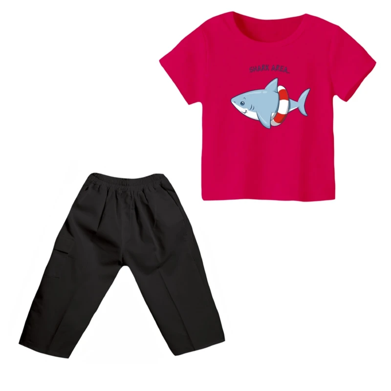 ست تی شرت و شلوارک پسرانه مدل کوسه کد 7