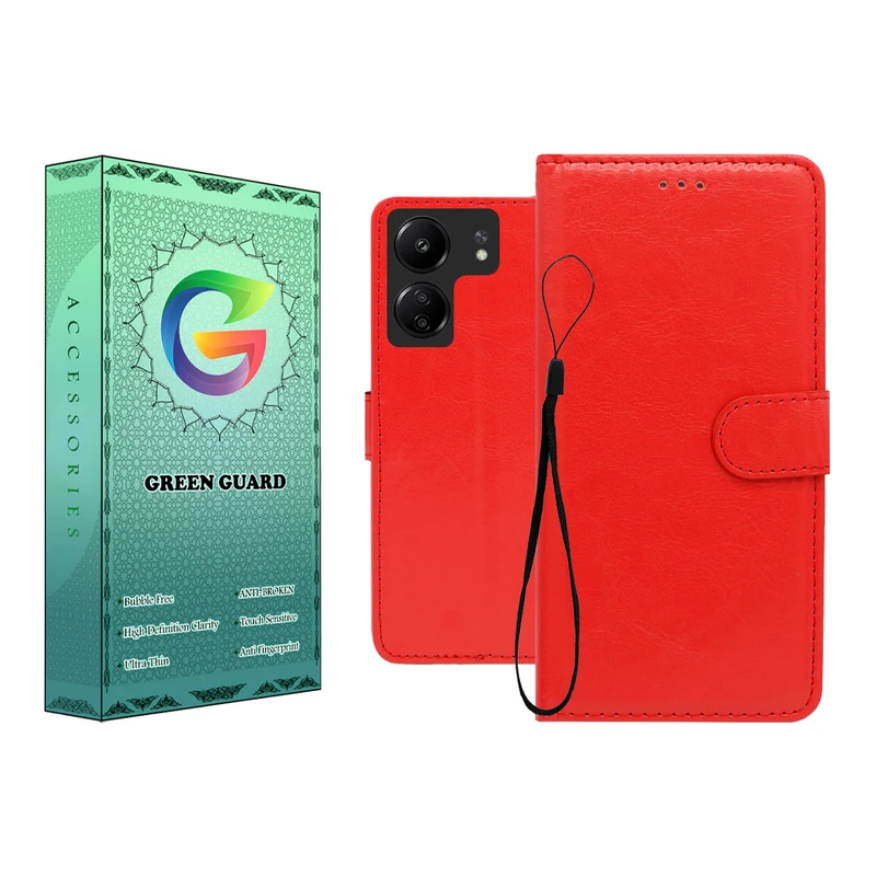 کیف کلاسوری گرین گارد طرح چرمی مدل Landing مناسب برای گوشی موبایل شیائومی Redmi 13C / Poco C65 به همراه بند آویز