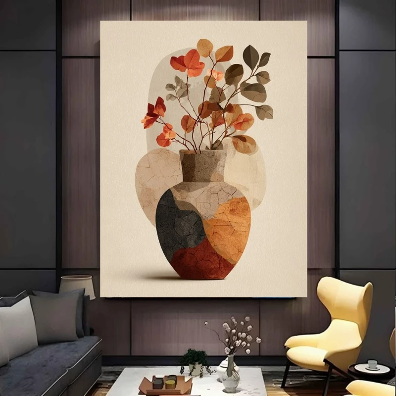 پوستر پارچه ای طرح مخمل  گلدان و گل مدل مینیمال کد FP106915