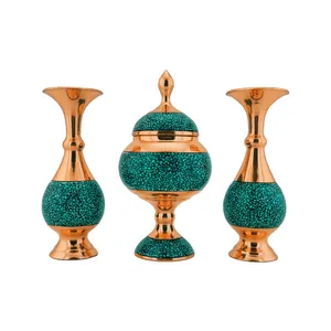 ست 3 تکه گلدان و شکلات خوری فیروزه کوبی مدل F010 کد F012